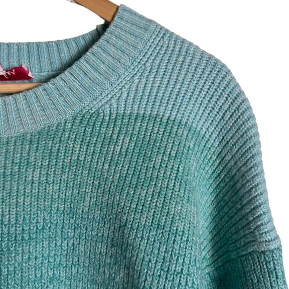 Parker Hampton Teal Blue Colorblock Tie Hem Crewneck Sweater Size Large - Picture 4 of 11